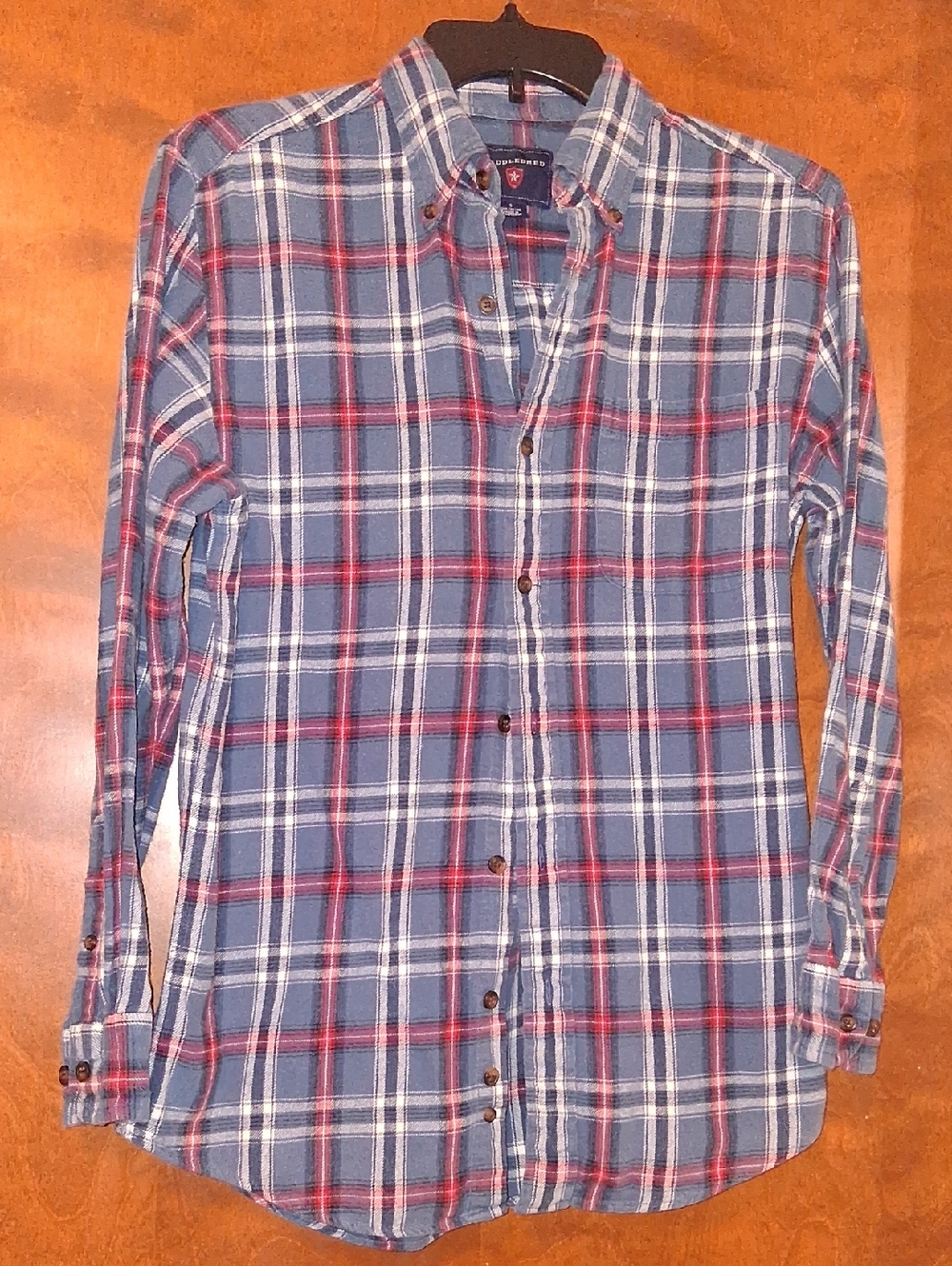 Saddlebred Blue, Red and White Plaid Button-Down Shirt